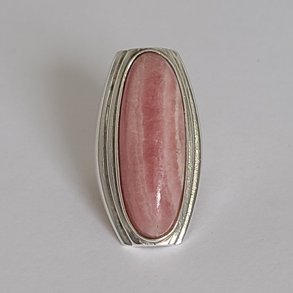 Vintage Sterling Silver Boho Pink Rhodochrosite Gemstone Long Full Finger Ring